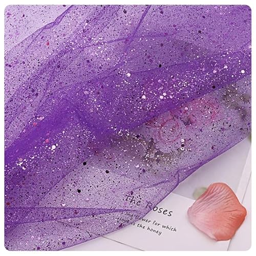 Hrlace Sparkly Stoff Fabrics Meterware Pailletten Stoffe Tüllstoff Netzstoff Glitzer Garn Dekostoff mit kleine Pailletten für DIY handgemachte Hochzeit Kleid Home Deko Lila 150cm * 1m von Hrlace