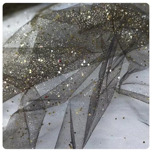 Hrlace Sparkly Stoff Fabrics Meterware Pailletten Stoffe Tüllstoff Netzstoff Glitzer Garn Dekostoff mit kleine Pailletten für DIY handgemachte Hochzeit Kleid Home Deko Schwarz Gold 150cm * 2m von Hrlace