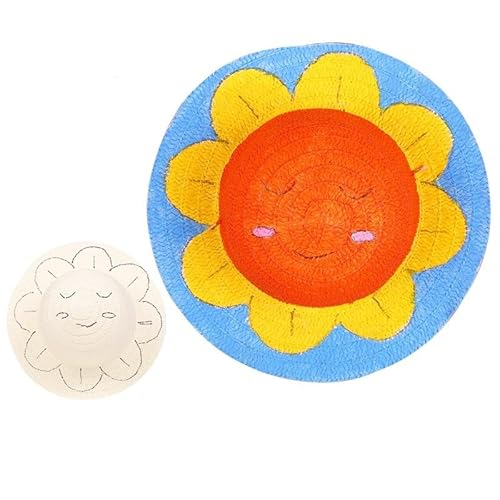 Hrlace Strohhut Kinder Kappe zum Bemalen DIY Malmalerei Leere Strohhüte Strand Strohhut Kinder Basteln Handwerk Spielzeug Deko für Ostergeburtstagsfeier Gefälligkeiten, 2 set Sonnenblume von Hrlace