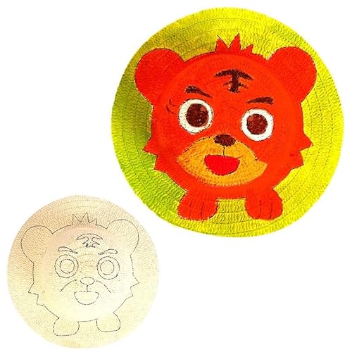 Hrlace Strohhut Kinder Kappe zum Bemalen DIY Malmalerei Leere Strohhüte Strand Strohhut Kinder Basteln Handwerk Spielzeug Deko für Ostergeburtstagsfeier Gefälligkeiten, 2 set Tiger von Hrlace