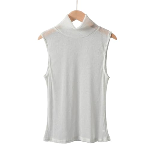 Hrlace Tank Top Ärmellos Durchsichtig Unterhemd Rolli Top durchsichtig Netzstoff ohne Ärmel Turtleneck Pullover Unterziehrolli Stretch Weste Slim Dünn Rollkragen für Herren und Damen Silber XL von Hrlace