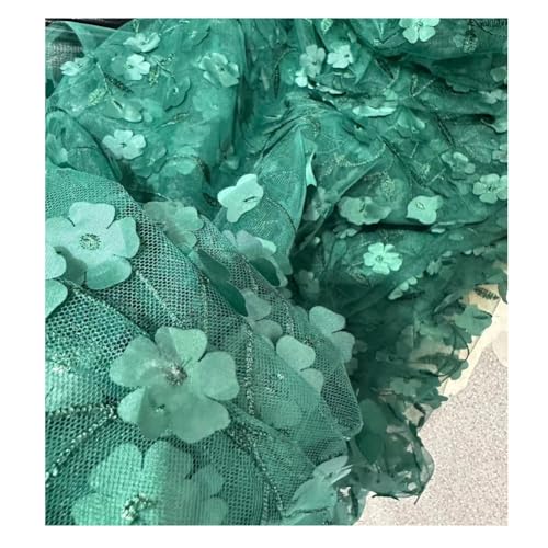 Hrlace Tüll Stoff 130cm x 1Yard 3D Blumen Bestickter Tüllstoff Transparenter Netzstoff zum Nähen Mode Spitzenstoff für DIY Basteln Hochzeitskleid Tüllröcken Kostümen Heimdekoration Dark Grün von Hrlace