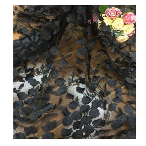 Hrlace Tüll Stoff 130cm x 3 Yard 3D Blumen Bestickter Tüllstoff Transparenter Netzstoff zum Nähen Mode Spitzenstoff für DIY Basteln Hochzeitskleid Tüllröcken Kostümen Heimdekoration Schwarz von Hrlace