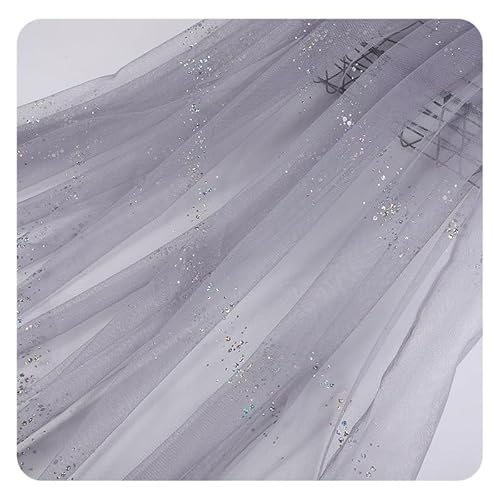 Hrlace Tüll Stoff 150 cm Breit Glitzer Tüll Dekostoff mit kleine Pailletten Meterware Sparkle Tüllstoff Mash Stoffe für Nähen, DIY Bekleidung, Tüll Tutu Rock Hochzeit, Party Deko Hellgrau 1m von Hrlace