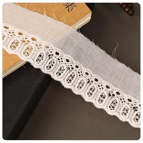 Hrlace Weiß Baumwolle Spitzenbesatz Vintage Spitzenband Borte Öse Rüschen Stickerei gewellter Spitzenborte Stoff Blumenstickerei für Kleider Tischdecken Vorhänge Haarbänder Verzierungen 5cm 20 Yards von Hrlace