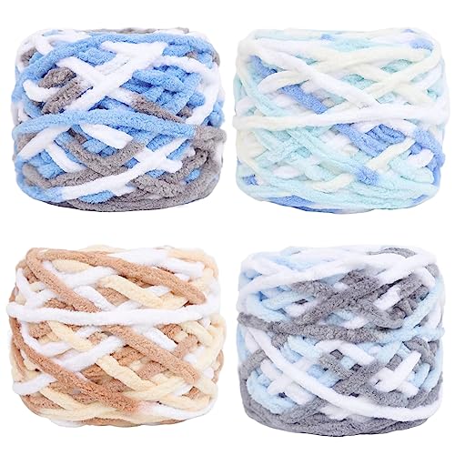 Hrnums Strickgarn Set 4pcs x 80g Double Crochet Wool Garn zum Stricken Weiches dickes Eisstreifen-Häkelgarn Chunky Yarn für Erwachsene Kinder (4PCS-C1) von Hrnums