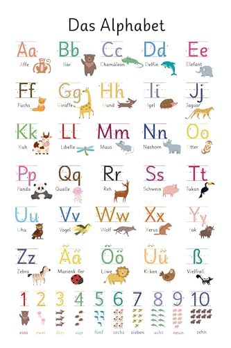 Hroanc ABC Poster Für Kinder Alphabet 28x42cm Lernposter Für Einschulung Anlauttabelle Buchstaben Alphabet Und Zahlen Poster Für Kinder Für Kindergarten Vorschule Grundschule Dekoration Einschulung von Hroanc