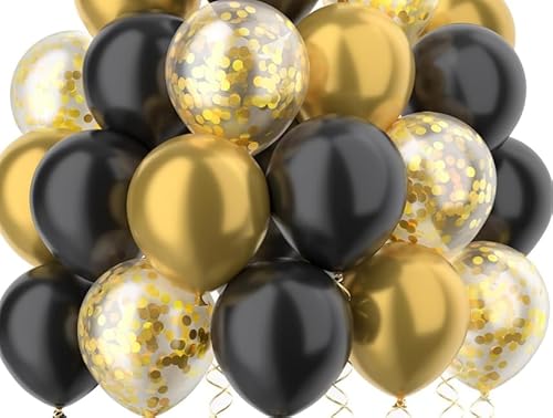 Luftballons Metallic Gold Schwarz gold Konfetti Ballons 60 PCS Helium Ballons Set Mit 1 Rollen Gold Band Als Geburtstag Jubiläum Party Dekoration von Hroanc