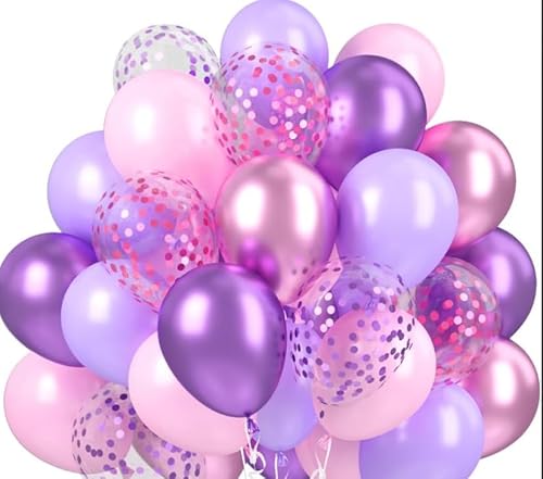 Luftballons Pastell Lila Hellrosa Metallic rosa Metallic lila rosa Konfetti Ballons Lila Konfetti Ballons 60 PCS Helium Ballons Set Mit 1 Rollen Gold Band Als Geburtstag Jubiläum Party Dekoration von Hroanc