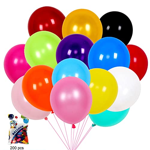 Hrobig Luftballons Bunt 200 Stück - Helium Ballons aus 100% Reiner NATURLATEX 10 Farben 25-27 cm, Bunte Luftballon Girlande für Kinder Geburtstag Oder Hochzeit Party Deko von Hrobig