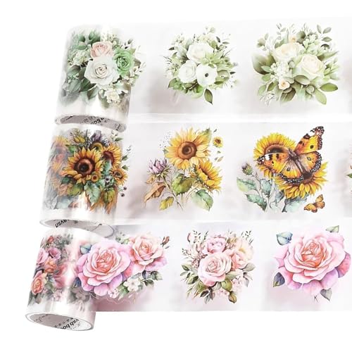 3Rolls Ästhetischer Blumenaufkleber Wasserfestes Scrapbooking Pet Sticker Für Scrapbooking Journal Planer Fotoalbum von Hrtyvhin