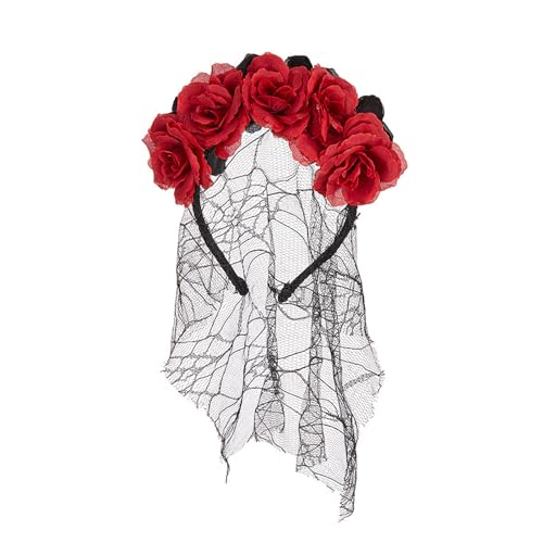 Hrtyvhin Elegantes Rosen-Stirnband mit langem schwarzem Kopfschmuck, Dekoration, einzigartiger Rosen-Kopfschmuck für Halloween-Kostüm von Hrtyvhin