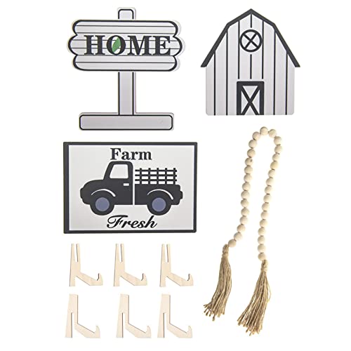 Hrtyvhin Farmhouse Tiered Tray Decor Home Farm Schild Holzperlen Holzschild Ornamente für Küchenregal Tischdekoration von Hrtyvhin