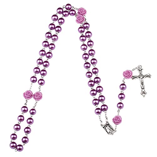 Hrtyvhin Katholische Rosenkranz-Halskette mit Rosenblüten, Glasperlen, religiöse Halsketten für Damen, Unisex-Schmuck von Hrtyvhin