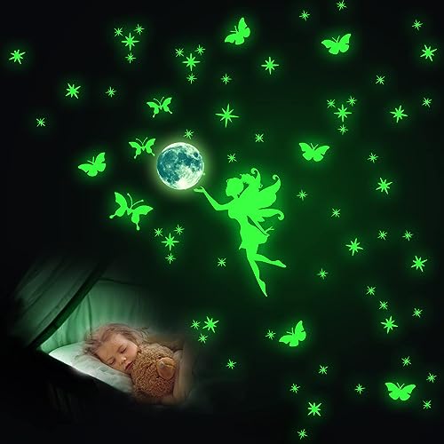 Feen Leuchtender Wandaufkleber, Leuchtsterne Selbstklebend Wandtattoo,Kinderzimmer Mädchen Leuchtsticker,Leuchtsticker Fee Wandsticker,Sternenhimmel Leuchtaufkleber für Babyzimmer Mädchen Dekoration von HsentimenH