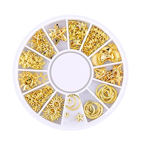 1 Box Mixed Gold Nail Charms Set Gold Nail Studs Gems Sparkling Rhinestones Metal Rivets Charms Hollow Moon Star Hearts Shaped Artificial Pearls DIY 3D Nail Art Decoration Strass And Charms 4# von HshDUti