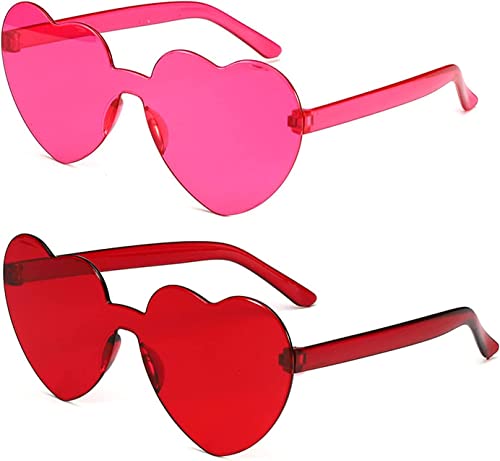 HshDUti Partybrille in Herzform, Hippie-Spezifikationen, Funky-Brille, Kostüm-Sonnenbrille, Festival-Outfits für Kinder und Erwachsene, Partyzubehör, 2 Stück, Rosa und Rot von HshDUti