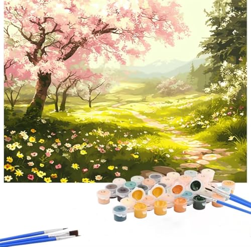 Kirschblüten Malen Nach Zahlen Baum Malen Nach Zahlen Erwachsene 50x70cm, DIY Paint by Numbers mit Pinseln und Acrylfarbe Handgemalt Ölgemälde Leinwand für Zimmer Deko, Ohne Rahmen, Geschenk Hs-50 von Hsqpoobd