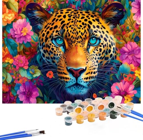 Malen Nach Zahlen Erwachsene Blume, Malen Nach Zahlen Leopard Malen Nach Zahlen Kinder, DIY Handgemalt Ölgemälde Kreativ Set mit 3-Pinseln und Acrylfarben, Deko Wohnzimmer, Ohne Rahmen 50x60cm Hs-65 von Hsqpoobd