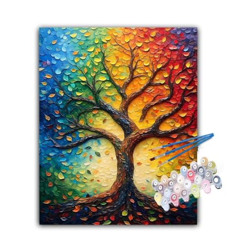 Malen Nach Zahlen Erwachsene Bunt, Malen Nach Zahlen Blätter Malen Nach Zahlen Kinder, DIY Handgemalt Ölgemälde Kreativ Set mit 3-Pinseln und Acrylfarben, Deko Wohnzimmer, Ohne Rahmen 50x60cm Hs-604 von Hsqpoobd