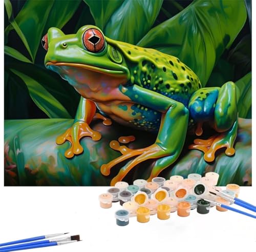 Malen Nach Zahlen Erwachsene Frosch, Malen Nach Zahlen Tier Malen Nach Zahlen Kinder, DIY Handgemalt Ölgemälde Kreativ Set mit 3-Pinseln und Acrylfarben, Deko Wohnzimmer, Ohne Rahmen 100x130cm Hs-69 von Hsqpoobd