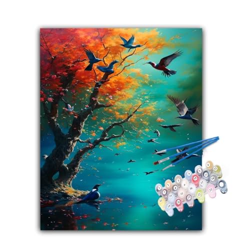 Malen Nach Zahlen Erwachsene Herbst,Malen Nach Zahlen Papagei Malen Nach Zahlen Kinder,DIY Handgemalt Ölgemälde Kreativ Set mit 3-Pinseln und Acrylfarben,Deko Wohnzimmer,Ohne Rahmen 100x130cm Hs-536 von Hsqpoobd