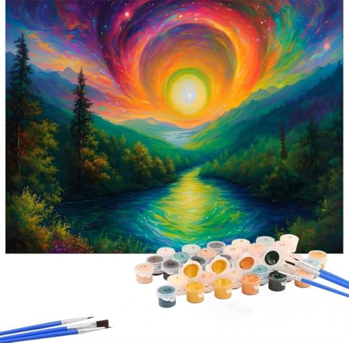 Malen Nach Zahlen Erwachsene Regenbogen,Malen Nach Zahlen Landschaft Malen Nach Zahlen Kinder,DIY Handgemalt Ölgemälde Kreativ Set mit Pinseln und Acrylfarben,Deko Wohnzimmer,Ohne Rahmen 70x90cm Hs-61 von Hsqpoobd