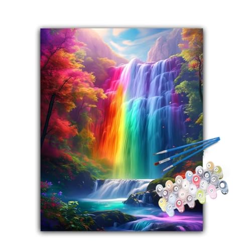 Malen Nach Zahlen Erwachsene Regenbogen,Malen Nach Zahlen Wasserfall Malen Nach Zahlen Kinder,DIY Handgemalt Ölgemälde Set mit 3-Pinseln und Acrylfarben,Deko Wohnzimmer,Ohne Rahmen 20x30cm Hs-736 von Hsqpoobd