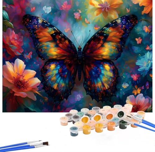 Malen Nach Zahlen Erwachsene Schmetterling,Malen Nach Zahlen Blume Malen Nach Zahlen Kinder,DIY Handgemalt Ölgemälde Kreativ Set mit 3-Pinseln und Acrylfarben,Deko Wohnzimmer,Ohne Rahmen 50x60cm Hs-73 von Hsqpoobd