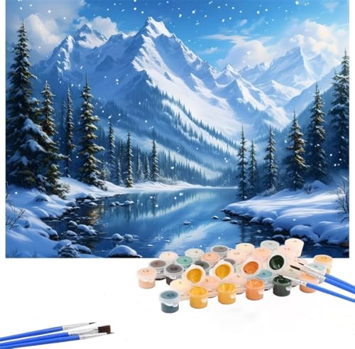 Malen Nach Zahlen Erwachsene Schneeszene,Malen Nach Zahlen Baum Malen Nach Zahlen Kinder,DIY Handgemalt Ölgemälde Kreativ Set mit 3-Pinseln und Acrylfarben,Deko Wohnzimmer,Ohne Rahmen 60x80cm Hs-63 von Hsqpoobd