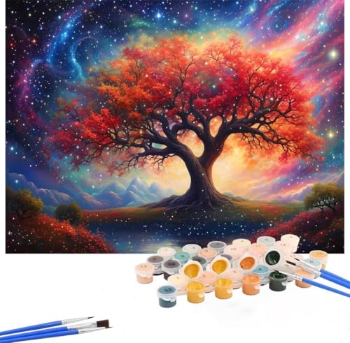 Malen Nach Zahlen Erwachsene Sternenhimmel,Malen Nach Zahlen Baum Malen Nach Zahlen Kinder,DIY Handgemalt Ölgemälde Kreativ Set mit 3-Pinseln und Acrylfarben,Deko Wohnzimmer,Ohne Rahmen 50x70cm Hs-67 von Hsqpoobd