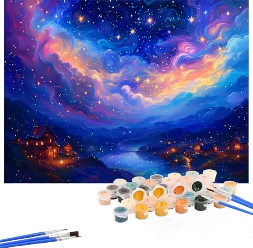 Malen Nach Zahlen Erwachsene Sternenhimmel,Malen Nach Zahlen Wolken Malen Nach Zahlen Kinder,DIY Handgemalt Ölgemälde Kreativ Set mit Pinseln und Acrylfarben,Deko Wohnzimmer,Ohne Rahmen 50x60cm Hs-39 von Hsqpoobd