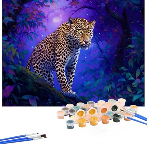 Malen Nach Zahlen Erwachsene Tier, Malen Nach Zahlen Leopard Malen Nach Zahlen Kinder, DIY Handgemalt Ölgemälde Kreativ Set mit 3-Pinseln und Acrylfarben, Deko Wohnzimmer, Ohne Rahmen 40x50cm Hs-45 von Hsqpoobd