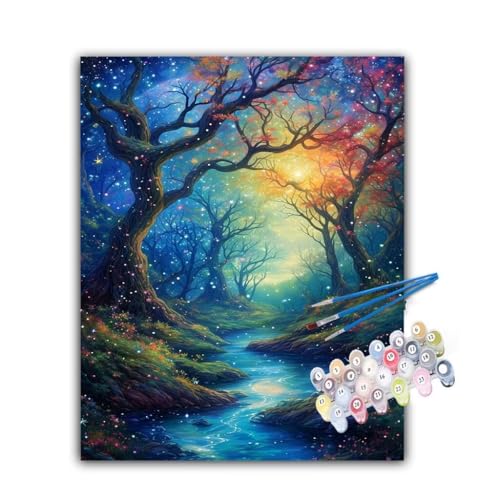 Malen Nach Zahlen Erwachsene Wald,Malen Nach Zahlen Sternenhimmel Malen Nach Zahlen Kinder,DIY Handgemalt Ölgemälde Kreativ Set mit 3-Pinseln und Acrylfarben,Deko Wohnzimmer,Ohne Rahmen 60x80cm Hs-918 von Hsqpoobd