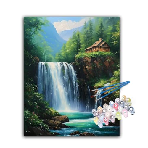 Malen Nach Zahlen Erwachsene Wasserfall,Malen Nach Zahlen Landschaft Malen Nach Zahlen Kinder,DIY Handgemalt Ölgemälde Set mit 3-Pinseln und Acrylfarben,Deko Wohnzimmer,Ohne Rahmen 100x130cm Hs-896 von Hsqpoobd