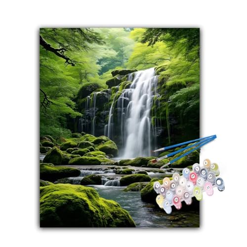 Malen Nach Zahlen Erwachsene Wasserfall,Malen Nach Zahlen Wald Malen Nach Zahlen Kinder,DIY Handgemalt Ölgemälde Kreativ Set mit 3-Pinseln und Acrylfarben,Deko Wohnzimmer,Ohne Rahmen 100x130cm Hs-914 von Hsqpoobd