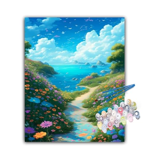 Malen Nach Zahlen Erwachsene Wolken, Malen Nach Zahlen Meer Malen Nach Zahlen Kinder, DIY Handgemalt Ölgemälde Kreativ Set mit 3-Pinseln und Acrylfarben, Deko Wohnzimmer, Ohne Rahmen 100x130cm Hs-926 von Hsqpoobd