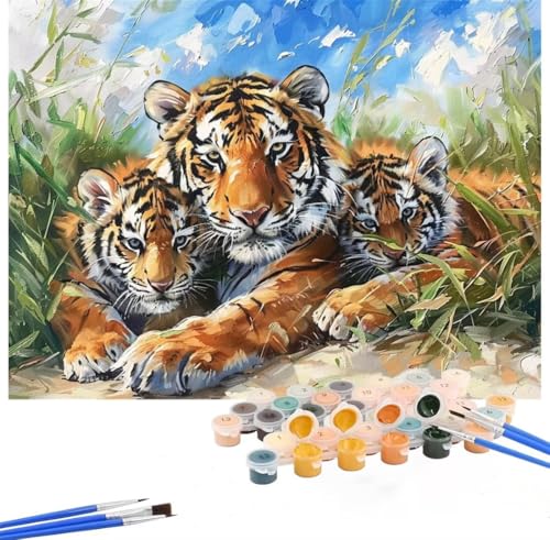 Tier Malen Nach Zahlen Tiger Malen Nach Zahlen Erwachsene 100x130cm, DIY Paint by Numbers mit Pinseln und Acrylfarbe Handgemalt Ölgemälde Leinwand für Zimmer Deko, Ohne Rahmen, Geschenk Mädchen Hs-58 von Hsqpoobd