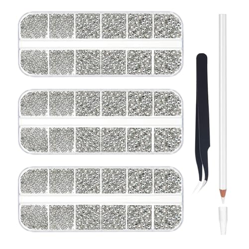 7000pcs Nagel Strasssteine Silber Nail Charms Hotfix Strasssteine Runde Strasssteine Enthält 1 Pinzette 1 Zeigestift Geeignet für DIY Schuhe Handyhülle Taschen Fotorahmen 2 mm 3 mm 4 mm von Hsrag