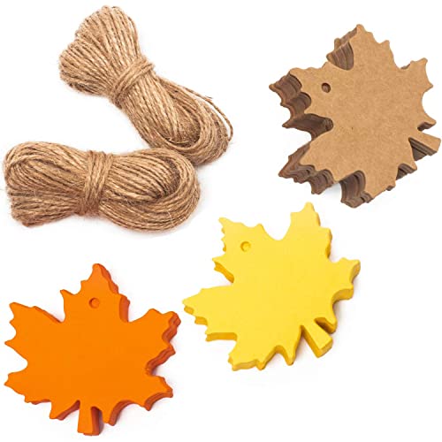 Hsthe Sea 150 Stück Herbst Geschenkanhänger Ahornblätter Ausschnitte Ahornblätter ​Papieranhänger Favor mit natürlicher Juteschnur für Herbst, Erntedankfest, Hochzeit, Bastelgeschenke-3 Farbe von Hsthe Sea