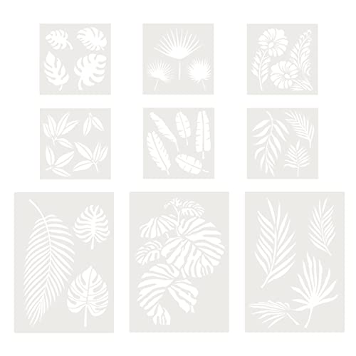 Hsthe Sea 9PCS Blätter Schablone Blatt Malerei Schablonen Tropische Blatt-Schablonen Wiederverwendbare Vorlage Stencil für Möbel Basteln DIY Holz Boden Möbel Deko von Hsthe Sea