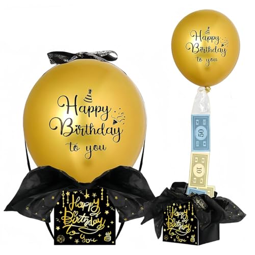 Hsthe Sea Happy Birthday Ballon Überraschungsgeschenkbox Herausziehbare Geldballonbox für Frauen Männer Freund Geburtstagsdekorationen von Hsthe Sea