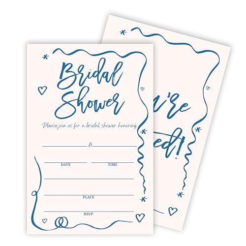 Hsupl Hochzeitseinladungskarte für Brautparty, 10,2 x 15,2 cm, Set mit 25 Hochzeitseinladungen mit Umschlag, minimalistische weiße und blaue Einladungen für Brautparty, Verlobung, Partyzubehör, A07 von Hsupl