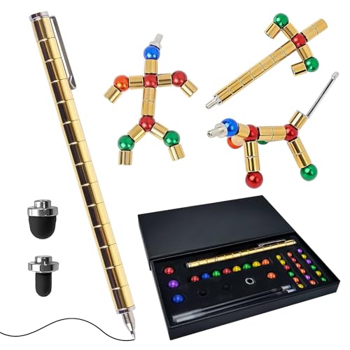 Hsypti Magnetischer Kugelschreiber, Lustige Multifunktions Fidget Pen Magnetstift, Coole Sachen Gadgets Stressabbau Druckkugelschreiber Geschenk für Junge Männer Frauen (Gold) von Hsypti