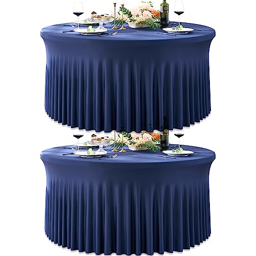 2 Pack Dehnbare Spandex Navy blau Runde Tischdecke für 150cm Tisch, Strecth Runde Tischdecke 300 cm für Bankett, Hochzeitsempfang, Buffettisch, Party, Geburtstag, Urlaub, Abendessen von Htper