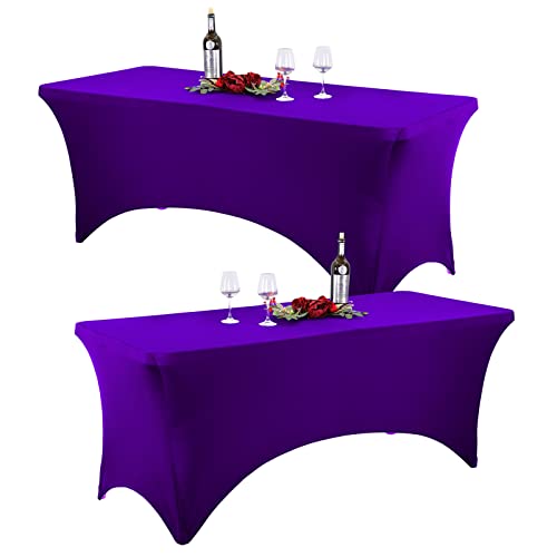 2-Pack Lila Rechteck Tischdecke für 180cm Tische Stretch Reißfest Spandex Tischdecke für Party Geburtstag Bankett Hochzeit Baby Dusche Tische Dekorationen - 180cm ×75cm ×75cm von Htper