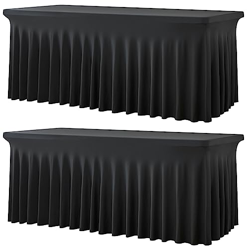 2 Pack Schwarz Dehnbare Spandex Tischdecke für 1.8m Rechteckige Tisch, Waschbare und knitterfreie Stretch Tischdecke Rechteckig für Partys Veranstaltungen, Hochzeiten, Bankette, [183Lx76Wx74H] cm von Htper