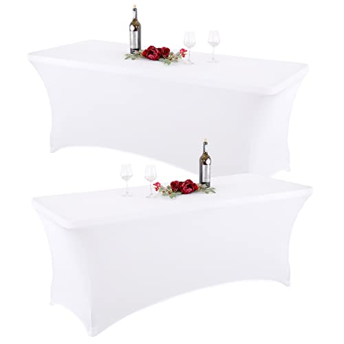 2-Pack Weiß Rechteck Tischdecke für 180cm Tische Stretch Reißfest Spandex Tischdecke für Party Geburtstag Bankett Hochzeit Baby Dusche Tische Dekorationen - 180cm ×75cm ×75cm von Htper