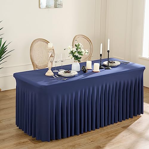 Navy blau Dehnbare Spandex Tischdecke für 1.8m Rechteckige Tisch, Waschbare und knitterfreie Stretch Tischdecke Rechteckig für Partys Veranstaltungen, Hochzeiten, Bankette, [183Lx76Wx74H] cm von Htper