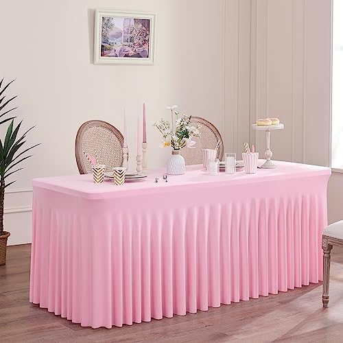 Rosa Dehnbare Spandex Tischdecke für 122cm Rechteckige Tisch, Waschbare und knitterfreie Stretch Tischdecke Rechteckig für Partys Veranstaltungen, Hochzeiten, Bankette, [122Lx60Wx74H] cm von Htper